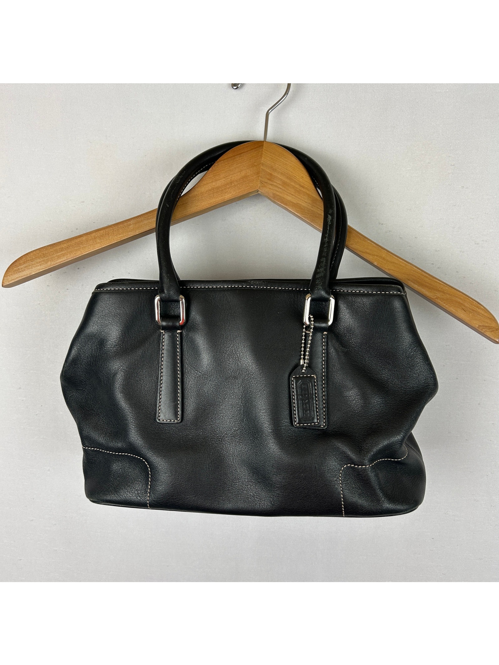 Coach Hampton Satchel Tote Black Leather Shoulder Bag Purse